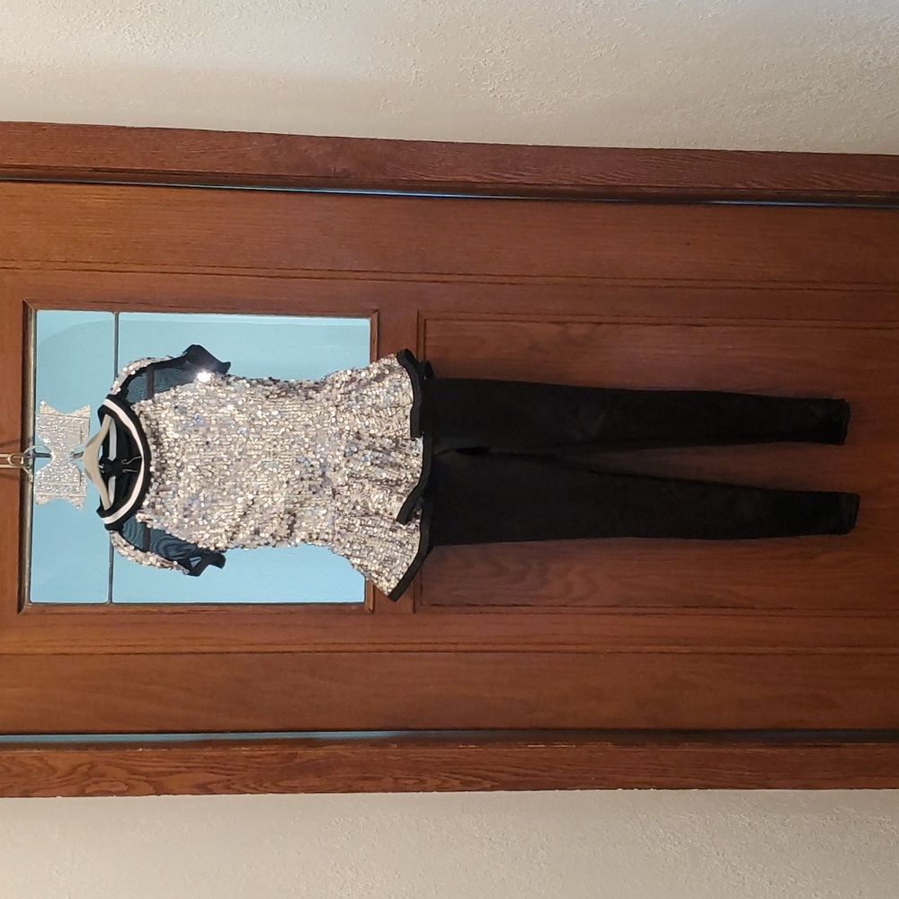 Weissman Silver Sequin Peplum Top with Black Leggings Kids Costume
